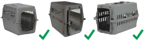 Three examples of acceptable rigid plastic travel crates