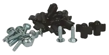 Metal bolts and nuts used to join the top and bottom of a crate