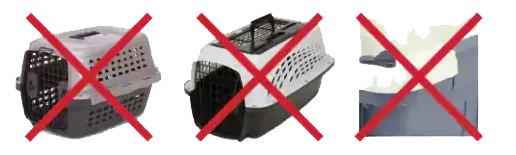 Three examples of unacceptable crates, crossed out